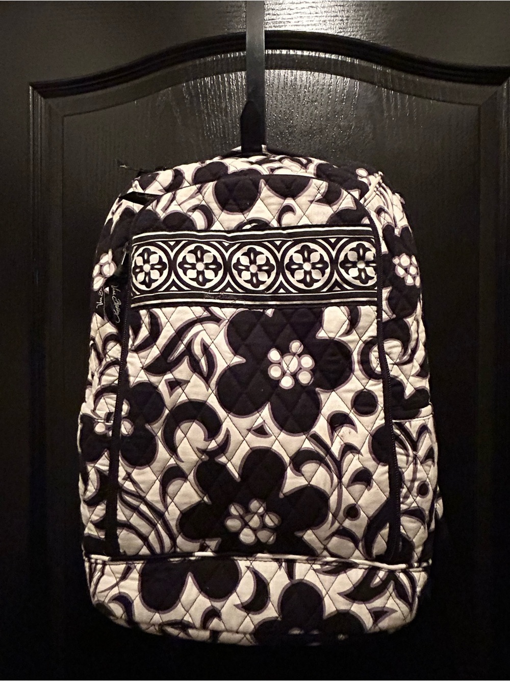 Vera Bradley Black & White Floral Quilted Backpack